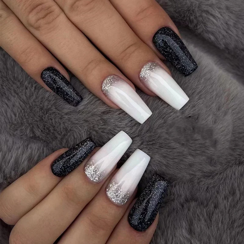 Glamorous artificial nails with glitter and ombre effect Stornfield