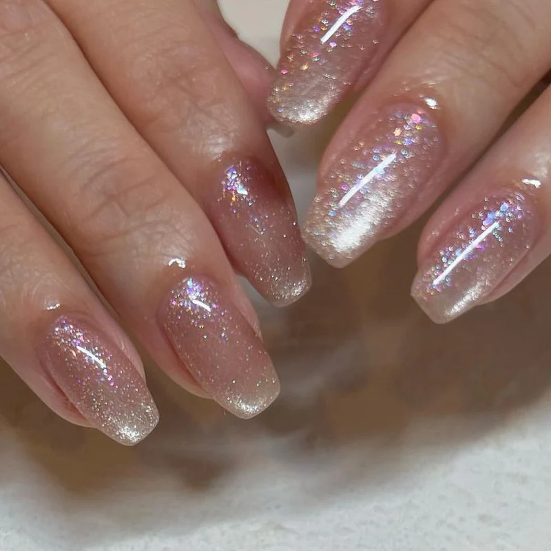 Glamorous artificial nails with glitter and ombre design Stornfield