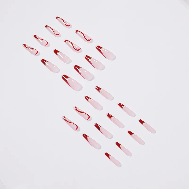 Glamorous artificial nails with elegant wave pattern and glitter accents Stornfield
