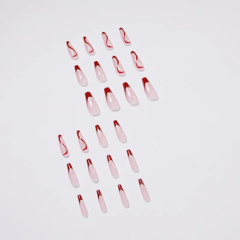 Glamorous artificial nails with elegant wave pattern and glitter accents Stornfield
