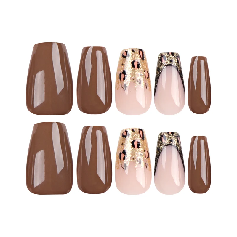 Glamorous acrylic nails with glitter and leopard designs Stornfield