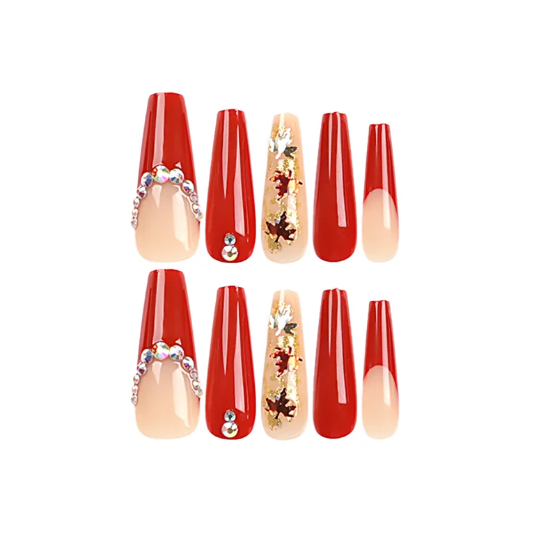 Glamorous acrylic nails with leaf design and glitter accents Stornfield