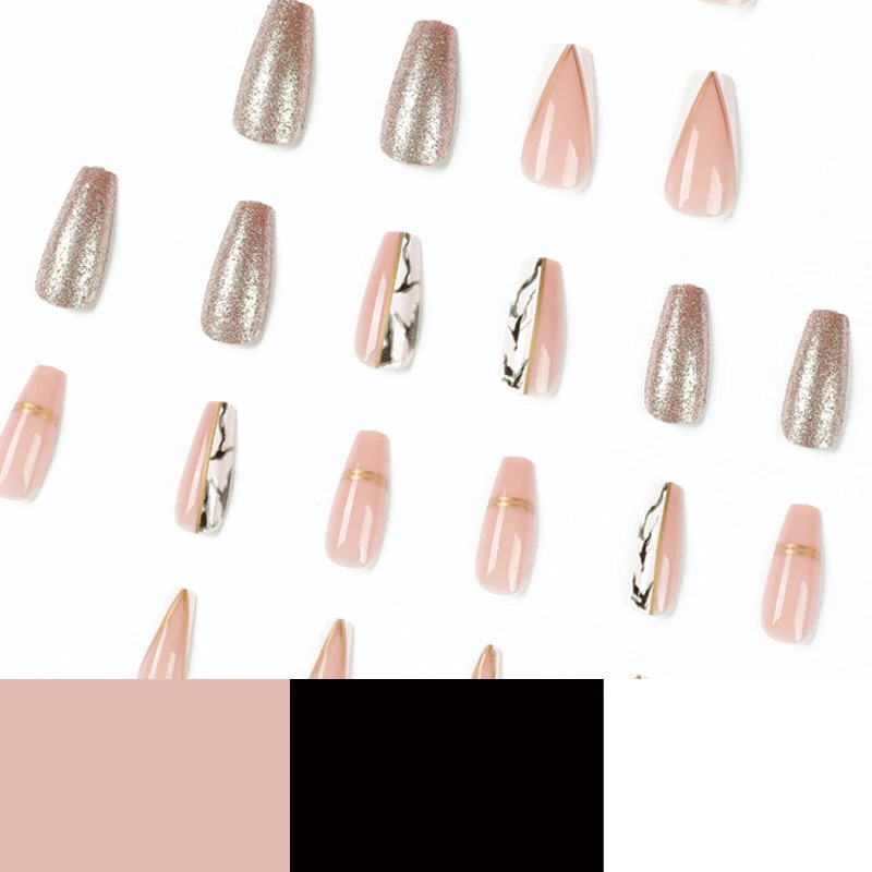 Exquisite artificial nails with elegant glitter and marble pattern Stornfield