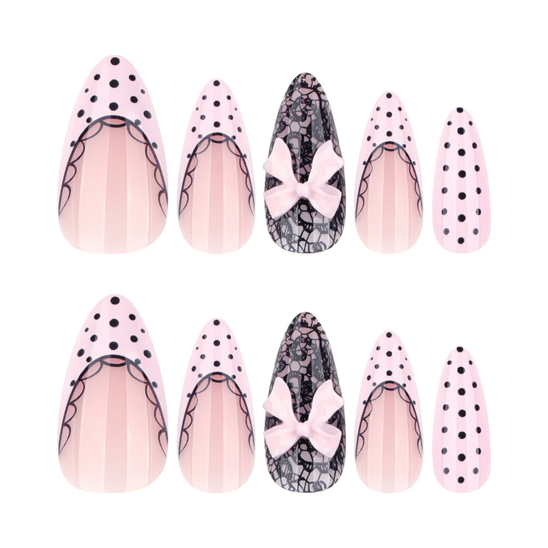 Elegant and artistic stiletto nails with tips and bows Stornfield