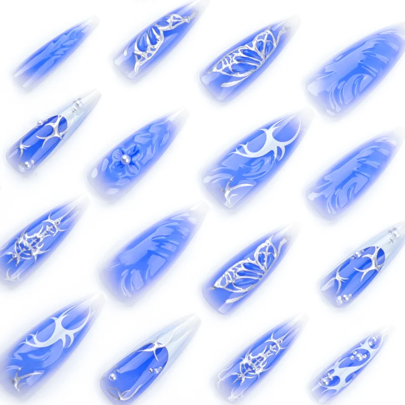 Elegant Stiletto Artificial Nails with Floral Design Stornfield