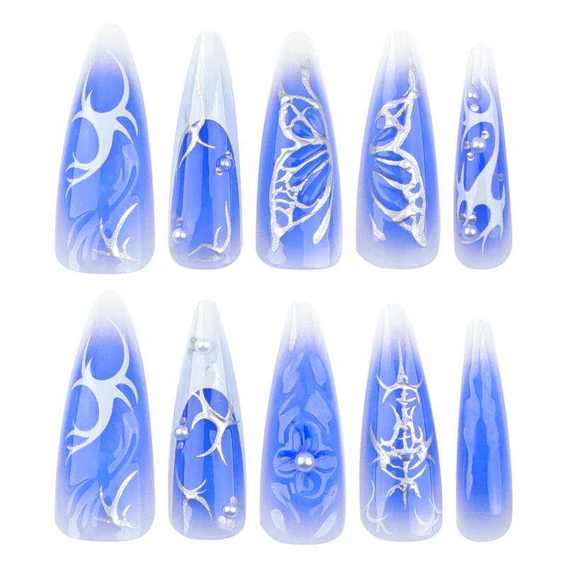 Elegant Stiletto Artificial Nails with Floral Design Stornfield