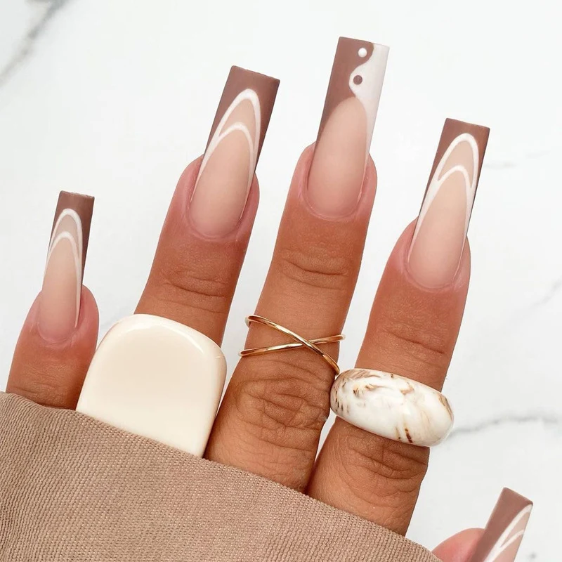 Elegant Nail Extensions with Artistic Wave Design Stornfield