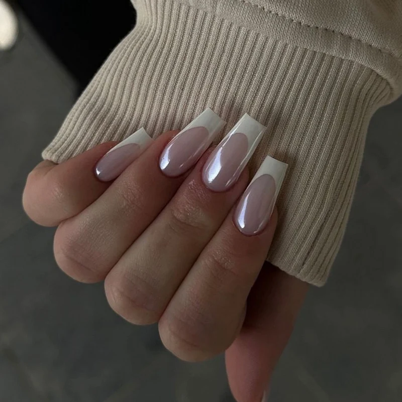 Elegant Nail Extensions with High Gloss Finish and Precise French Tip Stornfield