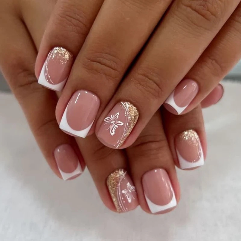 Elegant Nail Extensions with Glitter and Flower Patterns Stornfield