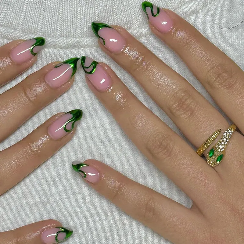 Elegant nail art with stylish green accents and high gloss finish Stornfield