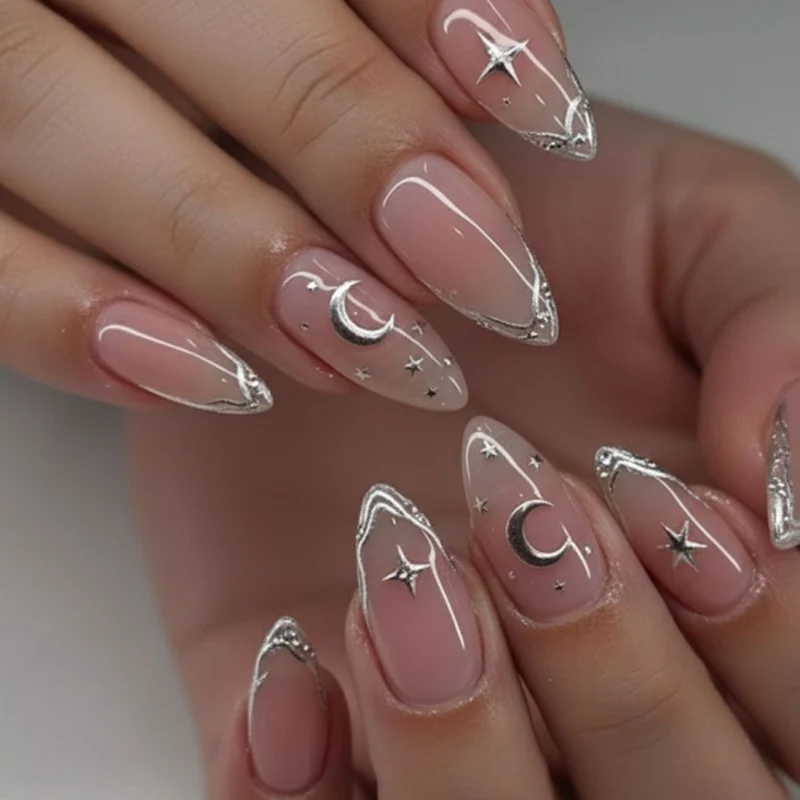 Elegant Nail Art with Moon and Star Designs Stornfield
