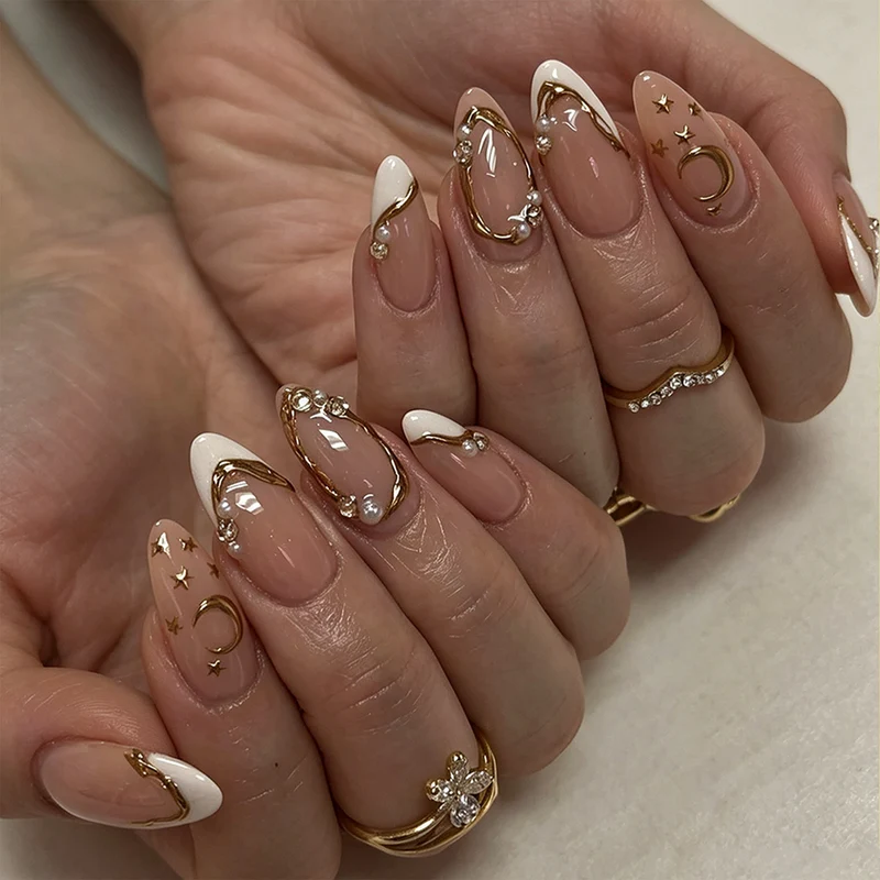 Elegant Nail Art with Glitter and Moon Designs Stornfield