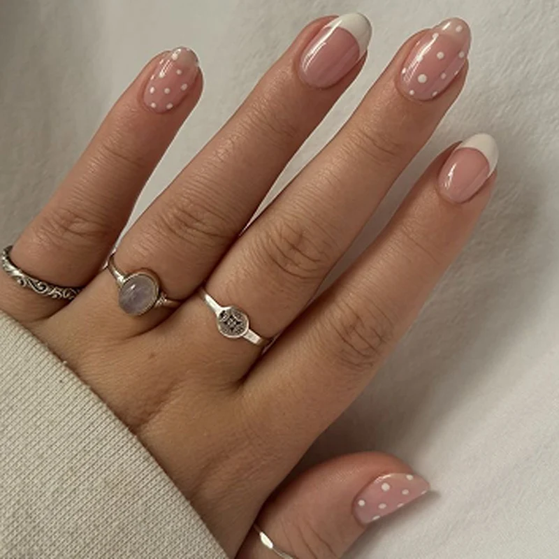 Elegant artificial nails with modern dots and fresh design Stornfield