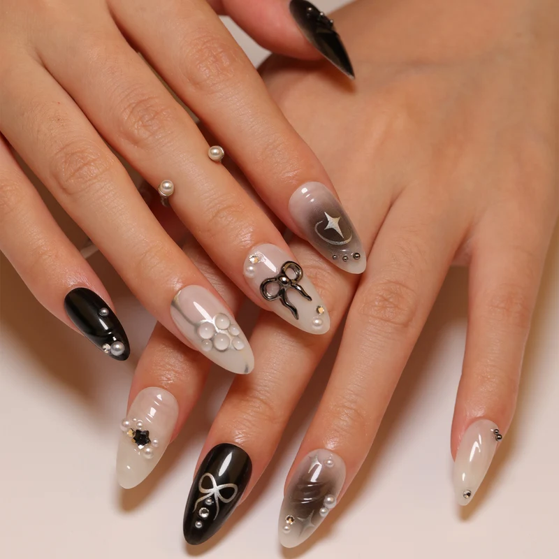 Elegant artificial nails with modern design and glitter accents Stornfield
