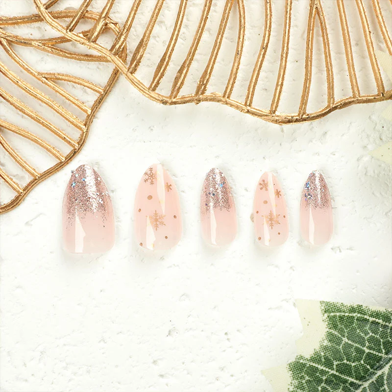 Elegant artificial nails with glitter and snowflake decor Stornfield