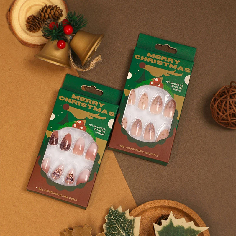 Elegant artificial nails with glitter and snowflake decor Stornfield