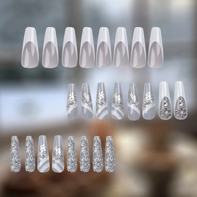 Elegant Artificial Nails with Glitter and Snow Design Stornfield