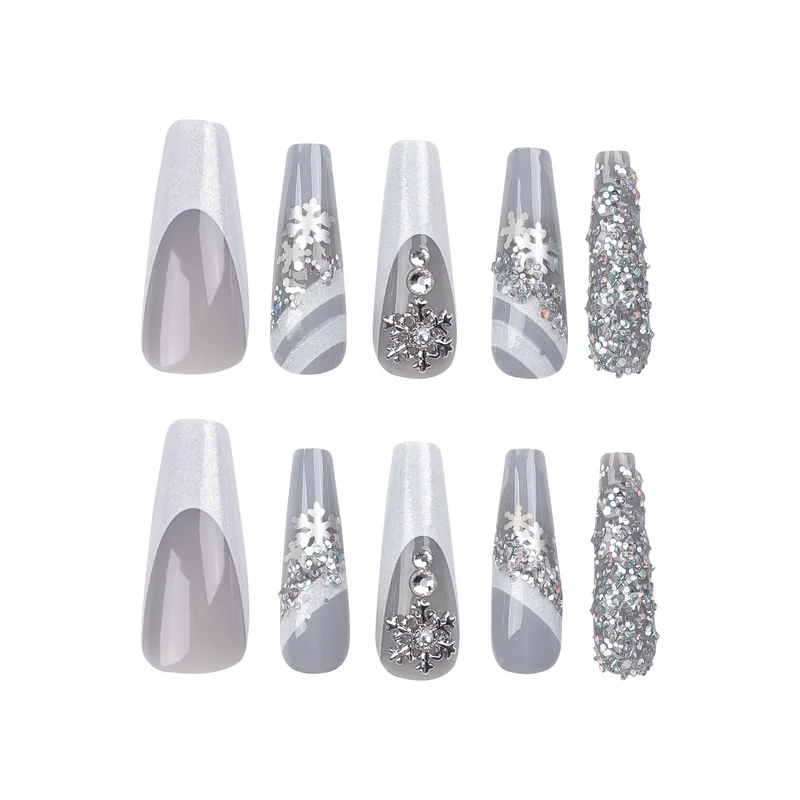Elegant Artificial Nails with Glitter and Snow Design Stornfield