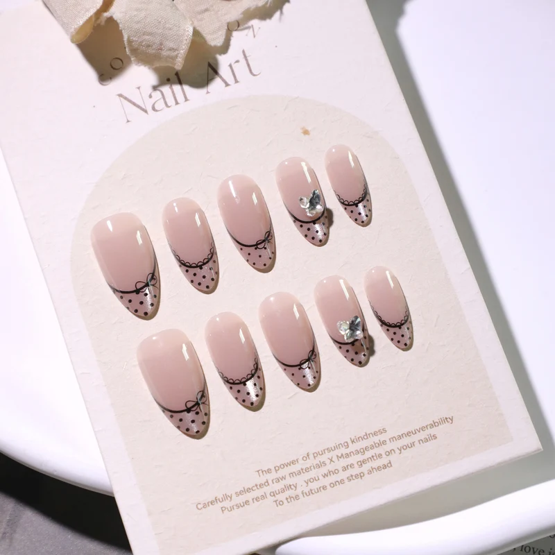 Elegant artificial nails with glitter and French design Stornfield