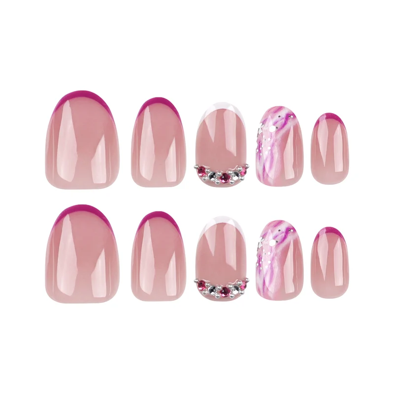 Elegant artificial nails with glamorous gradient colors and rhinestone accents Stornfield