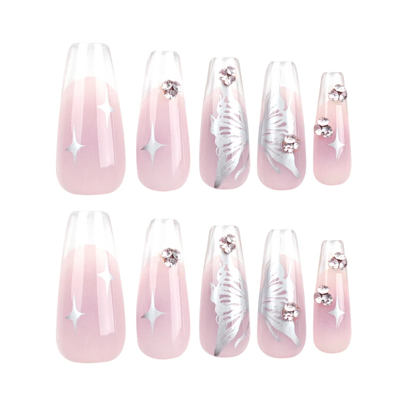 Elegant artificial nails with floral designs and glitter accents Stornfield