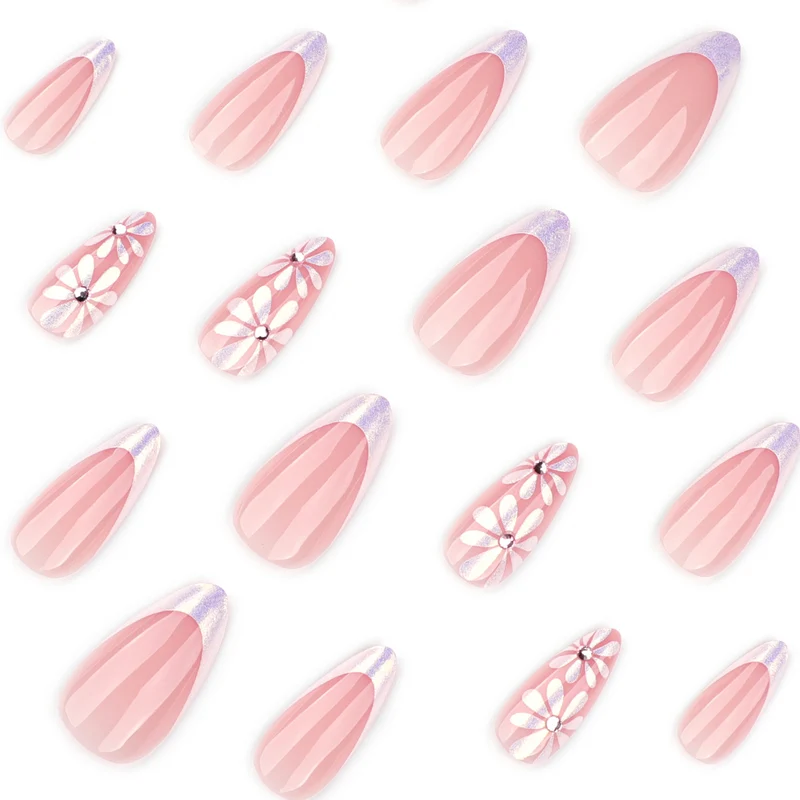 Elegant artificial nails with floral design and glitter embellishments Stornfield
