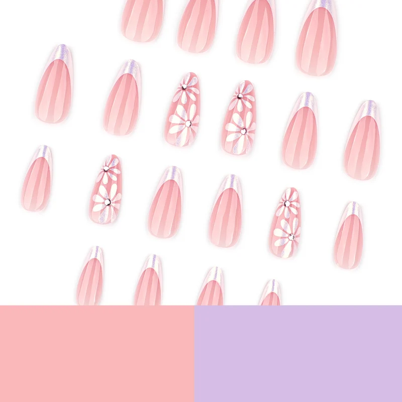 Elegant artificial nails with floral design and glitter embellishments Stornfield