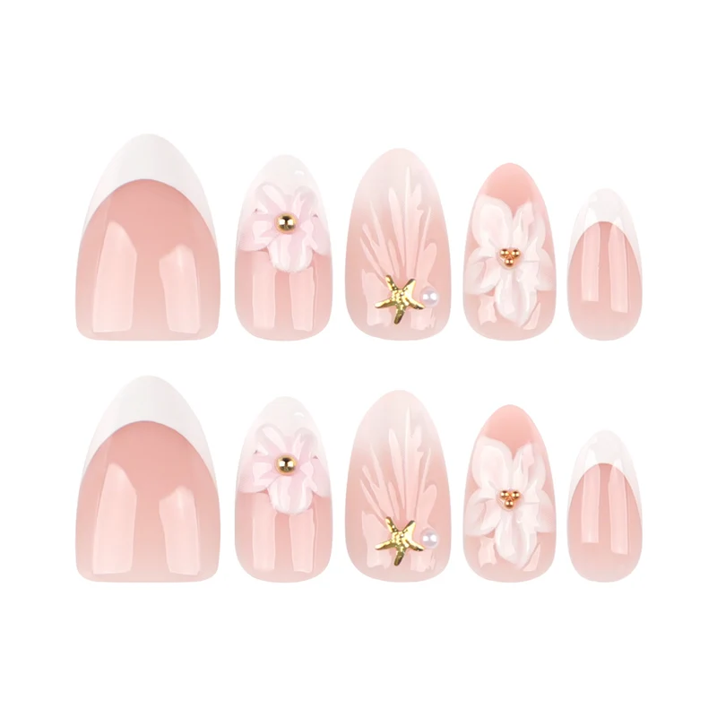 Elegant artificial nails with floral design and glitter accents Stornfield