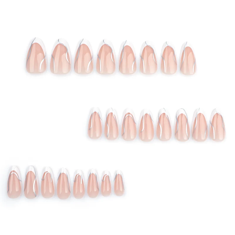 Elegant artificial nails with fine wave and glitter motifs Stornfield