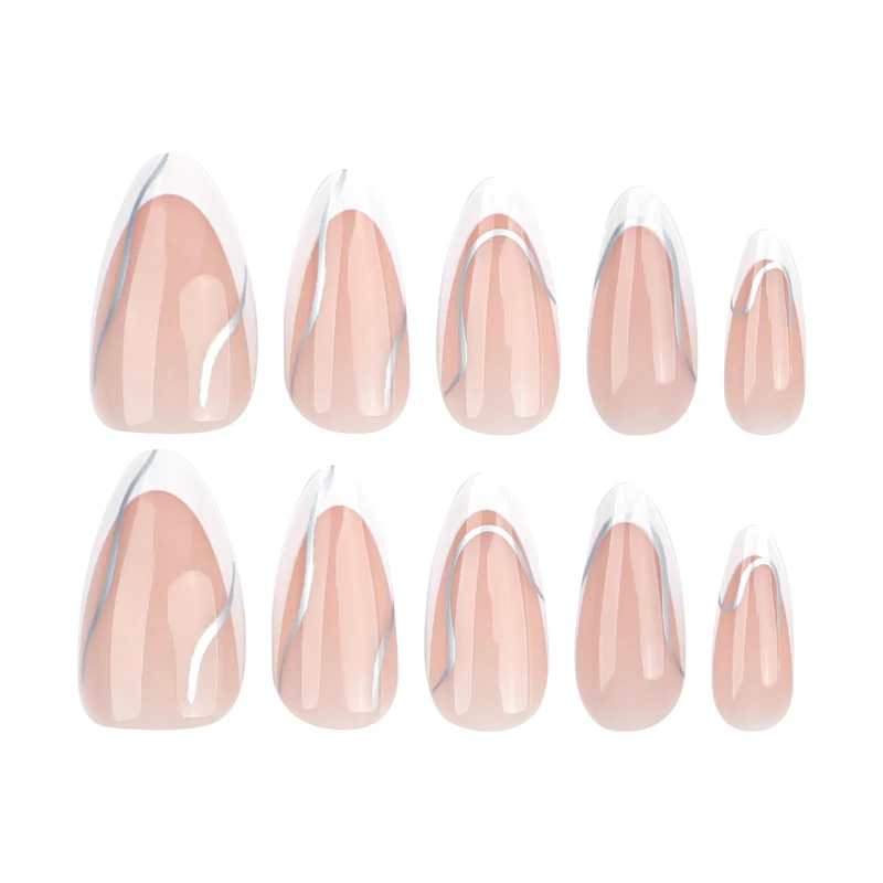 Elegant artificial nails with fine wave and glitter motifs Stornfield