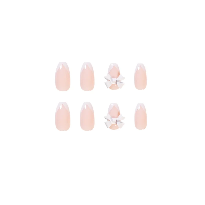 Elegant artificial nails with translucent French tip and decorative floral accents Stornfield