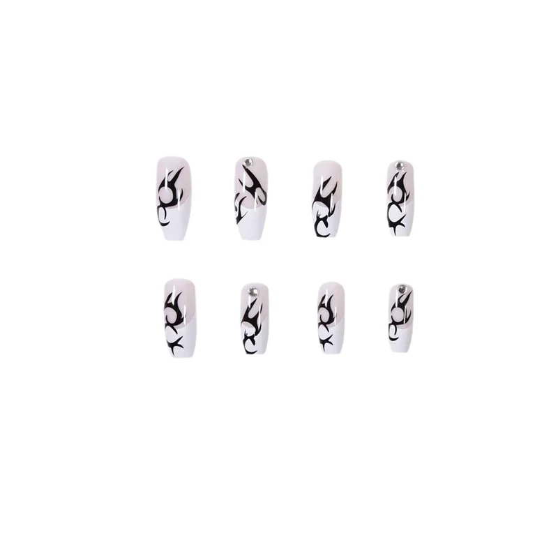 Elegant Artificial Nails with Decorative Black and Glitter Accents Stornfield