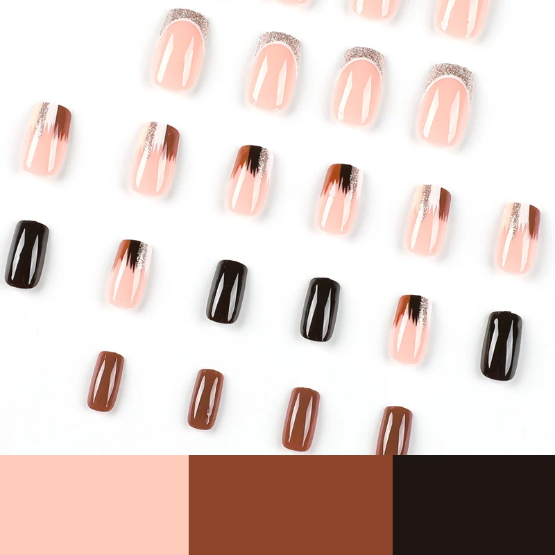 Elegant Artificial Nail Extensions with Ombre and Glitter Details Stornfield