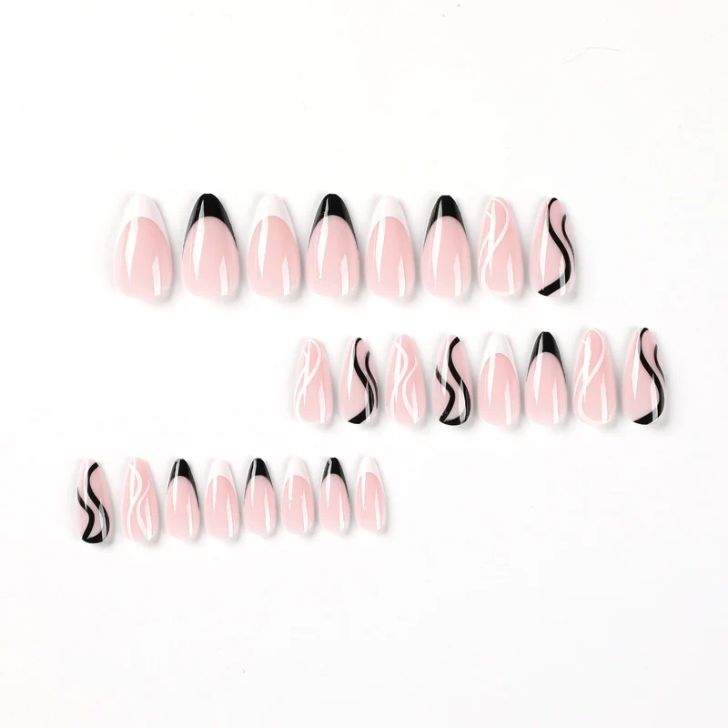 Elegant Artificial Nail Art with Curved Designs and Stornfield Accents