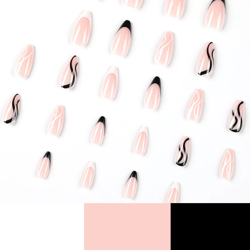 Elegant Artificial Nail Art with Curved Designs and Stornfield Accents