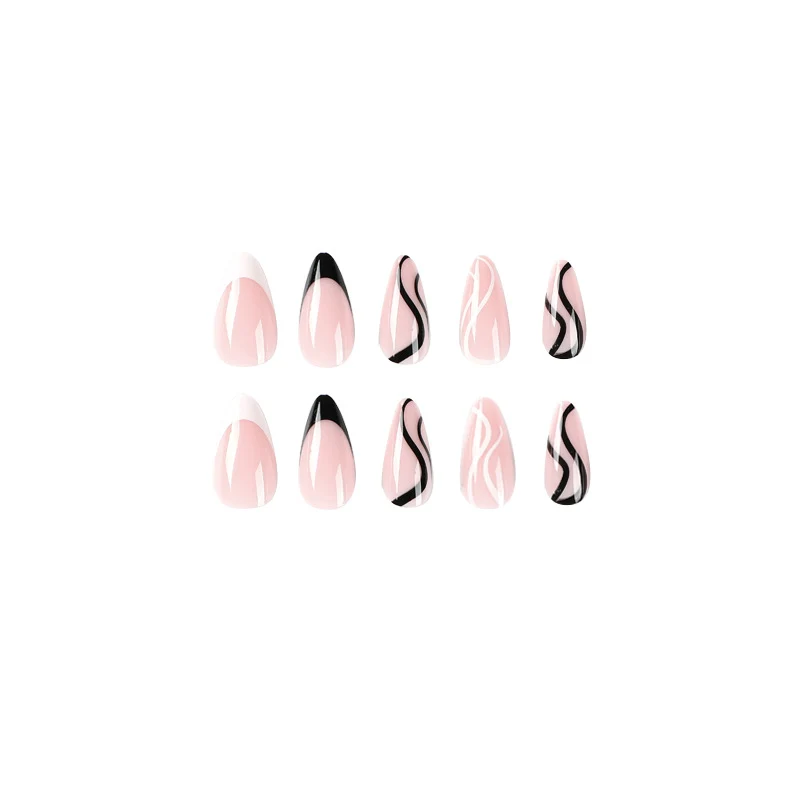 Elegant Artificial Nail Art with Curved Designs and Stornfield Accents