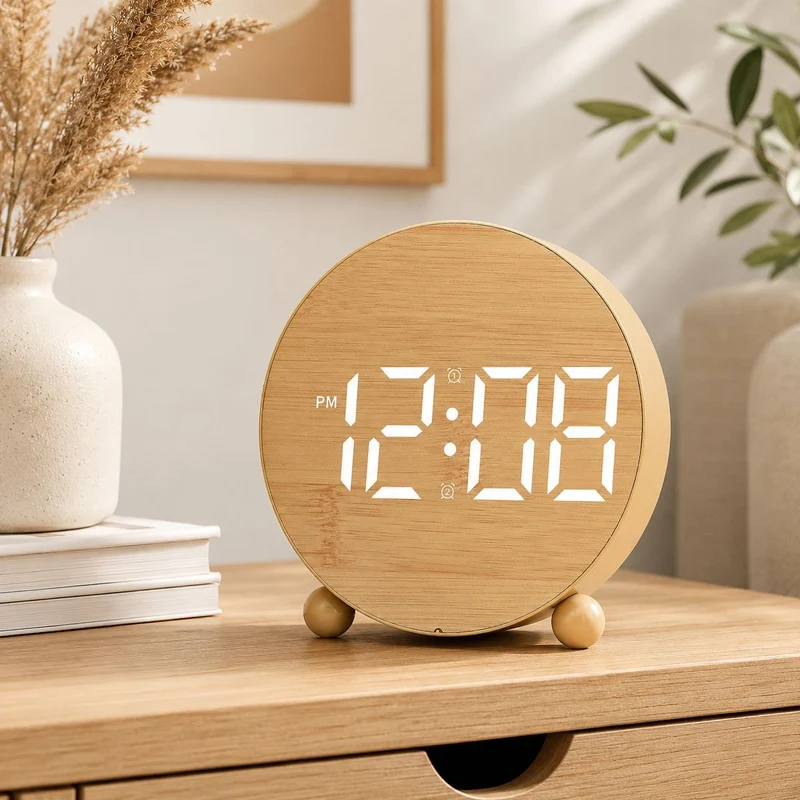 Digital Alarm Clock in Modern Wooden Design Stornfield