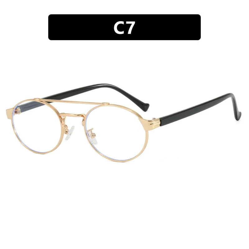 Dame moteriktig solbrille i stilfullt rundt design med gull aksenter Luvikno
