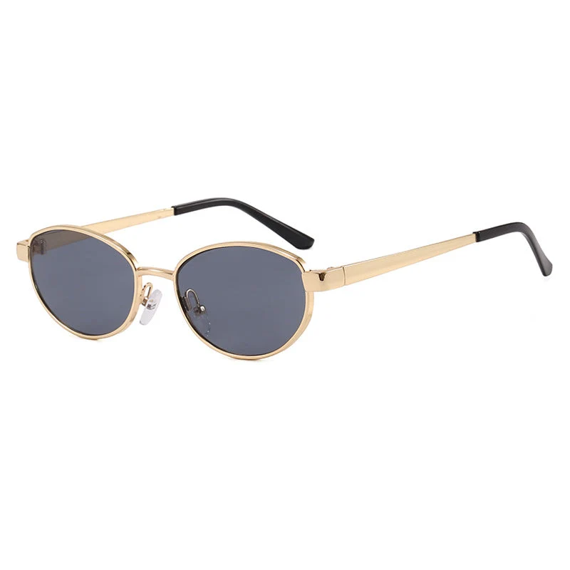 Dame moteriktig solbrille i elegant oval design med ramme i høykvalitets metall Luvikno