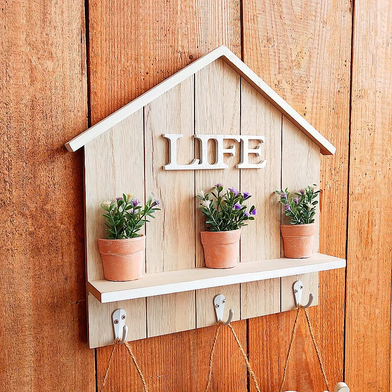 Decorative Wall-Mounted Organizer with Planter and Heart Signs