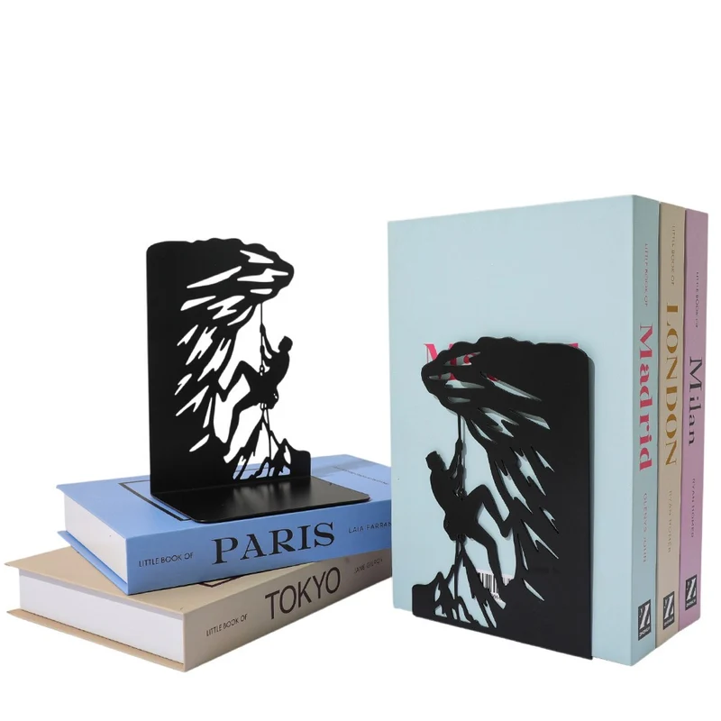 Climbing-Themed Metal Bookend Sculpture