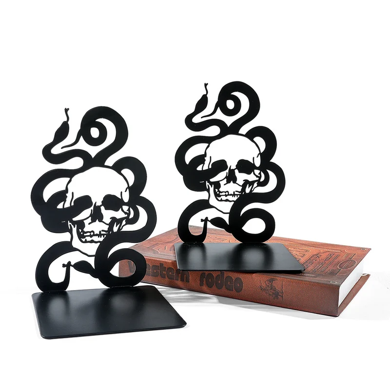 Artistic Skull and Snake Decorative Bookends