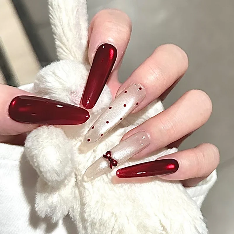 Creative Press-On Nail Set with Glitter and Bow Accents Stornfield