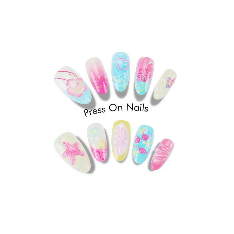 Artistic Summer-Themed Press-On Nails Stornfield
