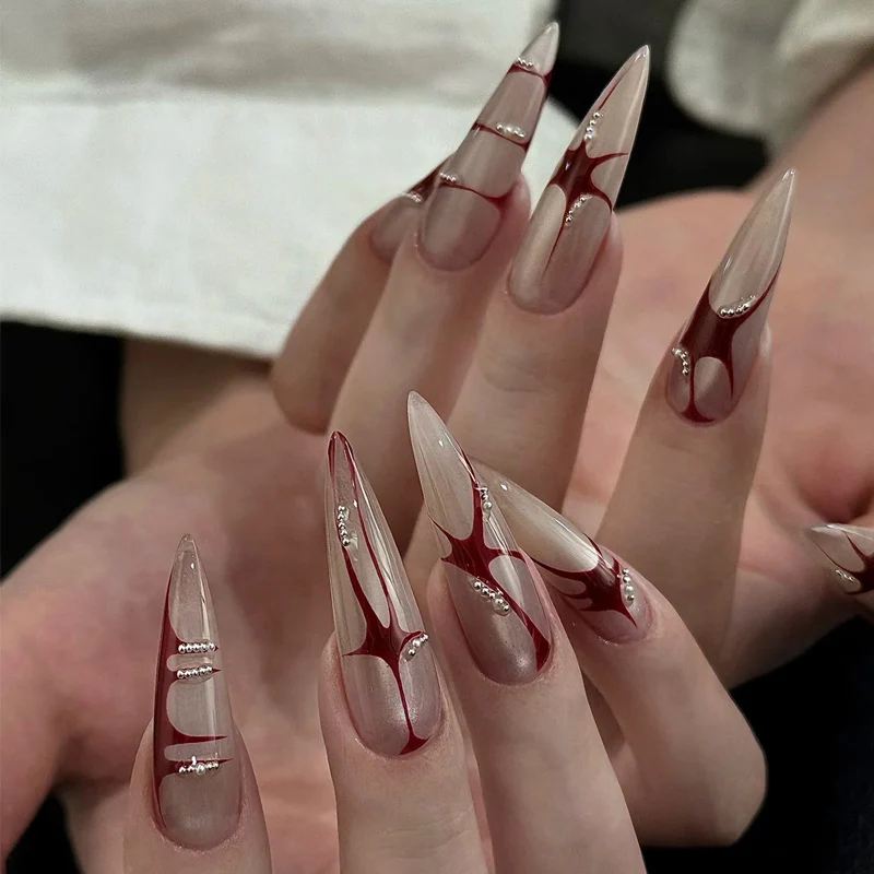 Artistic Stiletto Press-On Nails with Unique Abstract Design Stornfield