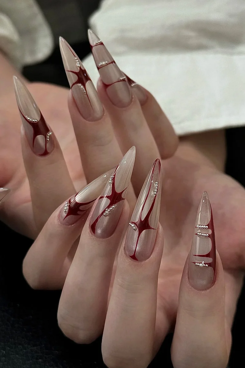 Artistic Stiletto Press-On Nails with Unique Abstract Design Stornfield