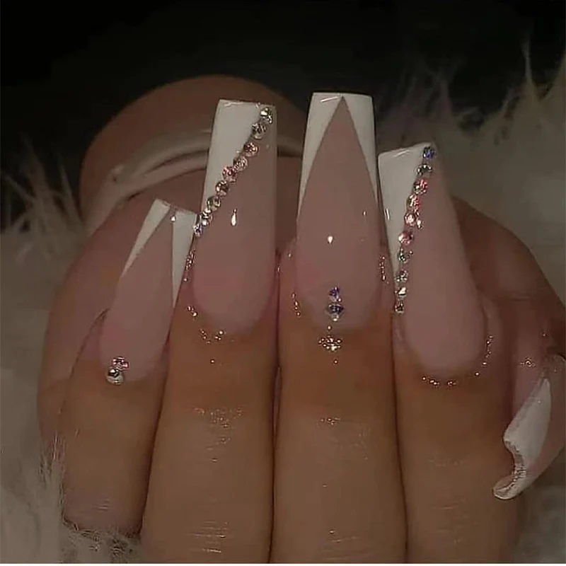 Artistic Stiletto Press-On Nails with Rhinestone Accents Stornfield