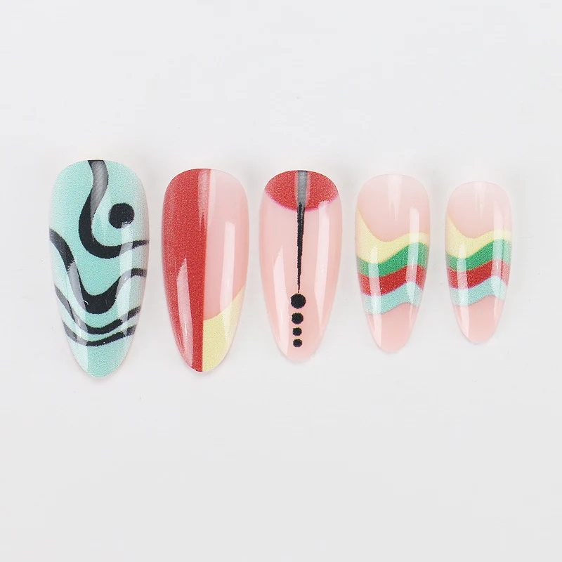 Artistic Stiletto Press-On Nails with Patterned Design Stornfield