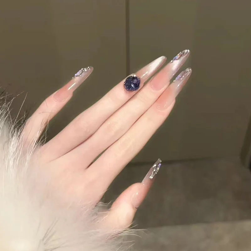Artistic Stiletto Press-On Nail Set with Glitter and Gemstone Accents Stornfield