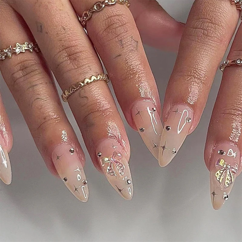Artistic Stiletto Press-On Nail Set with Decorative Gem Accents Stornfield